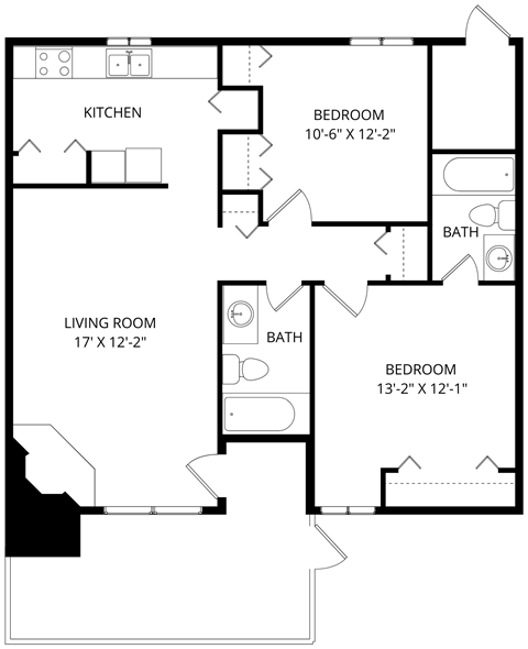 a floor plan of a house with a bedroom and a living room